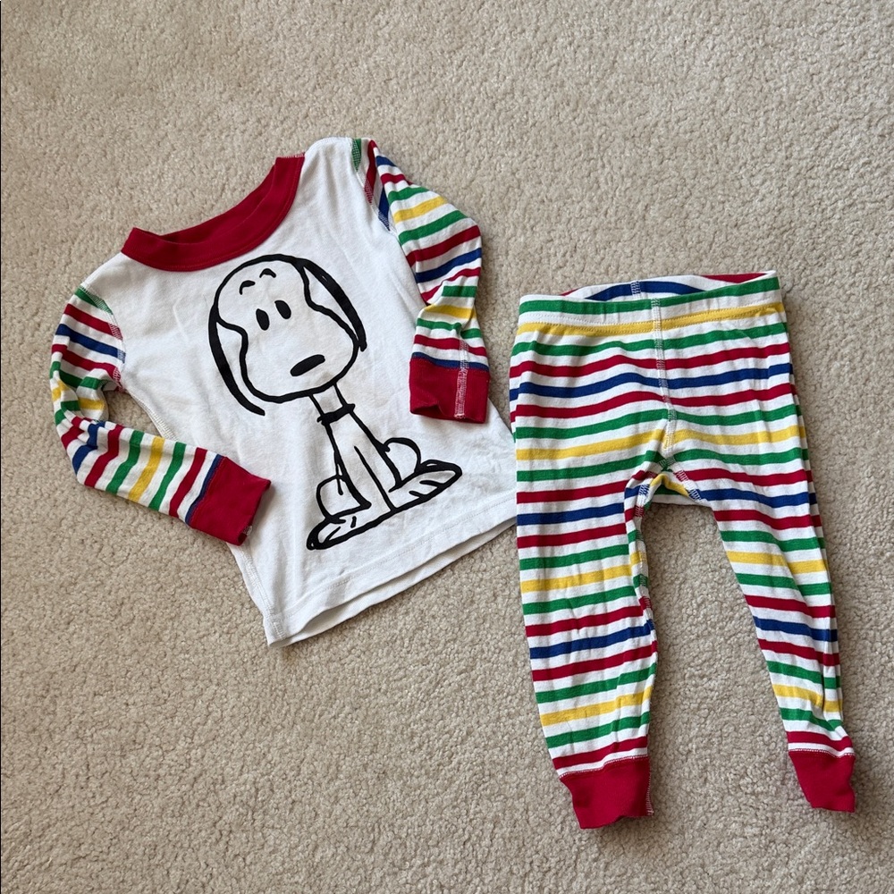Hanna Andersson Snoopy Striped Kids Pajama Set - Red, Green, Yellow, Blue